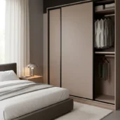 Wardrobe W2: Elegant Design with Sliding Doors in Cashmere Finish and Black Frame