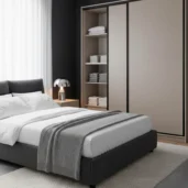 Wardrobe W2: Elegant Design with Sliding Doors in Cashmere Finish and Black Frame