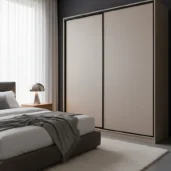 Wardrobe W2: Elegant Design with Sliding Doors in Cashmere Finish and Black Frame
