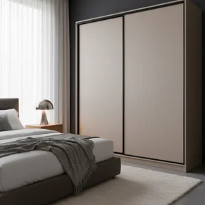 Ντουλάπα W2: Κομψή Σχεδίαση με Συρόμενες Πόρτες σε Απόχρωση Κασμίρ και Μαύρο Πλαίσιο